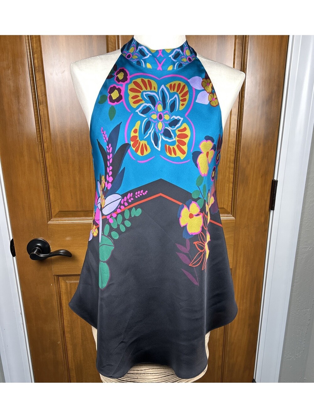 Johnny Was Jade Devi Silk Blend Halter Top Floral Medium Boho Preppy Hippie